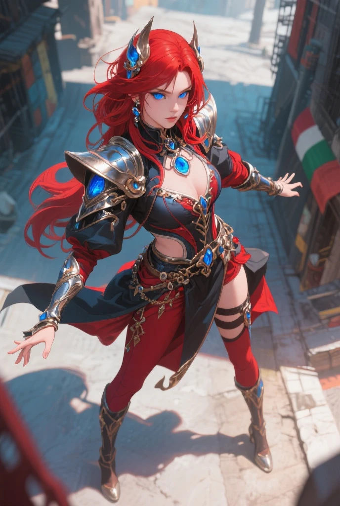 anime - style image of a woman in a dress walking down a street, cushart krenz key art feminine, shadowverse style, biomechanical oppai, /!\ the sorceress, coriolios rpg art style, redhead queen in heavy red armor, pixiv 3dcg, alluring elf princess knight, succubus in tight short dress
