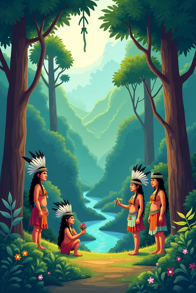 Generate for me, an image of equity for indigenous people with disabilities, in the middle of the forest
