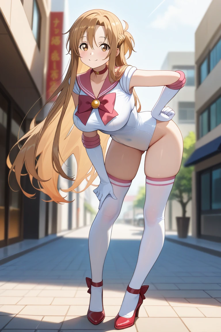 ,to local people, blonde hair, long hair, ribbon. twintails, brown eyes, empty eyes ,nsfw, large breasts, nipple, Walking, , School building frozen, wet, ,, Naked, Scary smile , (1girl) Blank look