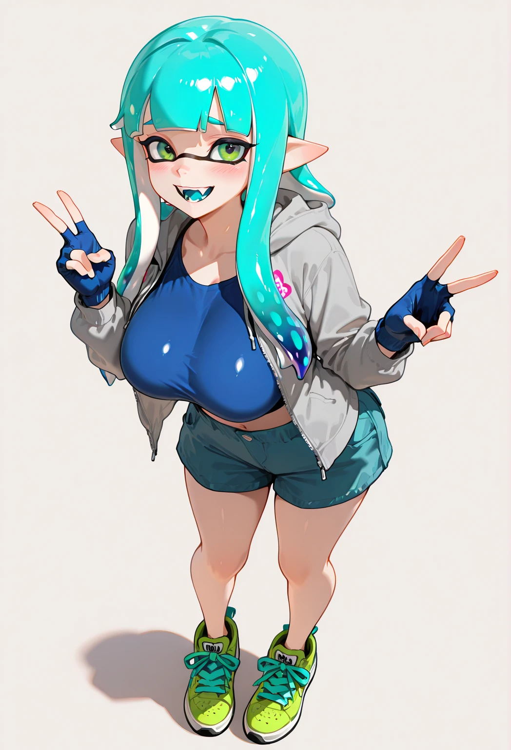 <lora:splatoonCharacters_marie:1>, Splatoon Marie, Natural Volumetric Lighting And Best Shadows, Deep Depth Of Field, Sharp Focus, Portrait Of Stunningly Beautiful Inkling Girl, Soft Delicate Beautiful Attractive Face With Alluring Yellow Cross-Shaped Eyes, Lovely Boobs Large Breasts, Thick Eyebrows, Voluminous Sharp Eyeliner, Broadly Smiling, Open Mouth With White Teeth, Windswept Disheveled White Tentacle Hair, Thick Layered Bow Shaped Hairstyle, Parted Lips, Skindentation, Curvy, Pointy Ears, O-Ring Earrings, Sun Visor Cap, Sports Micro Crop Top With Short Sleeve, Open Cute Navel, Low Waist Leggings Pants, Sexy Tight Fit, Rounder Hips And Side Booty, Sports Wristband, Sports Shoes, (Autumn Fallen Leaves, Backstreet Alleyway Between Old City Houses:1.1), (Hands Behind Back, Standing Leaning Forward:1.2), (Highest Quality, Amazing Details:1.4), (Masterpiece, Toon Shading:1.2), Raytracing, Brilliant Colorful Paintings