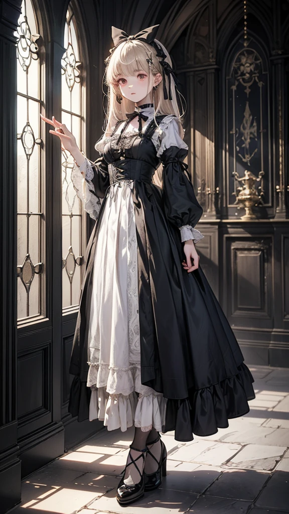 (((Masterpiece))), (((top image quality))), (((ultra-realistic depiction))), (((Alice in Wonderland in Gothic Lolita fashion))), (((diorama worldview))), Pocket watches, checkered floors, rabbits in tuxedos, kings and princesses in tramp bodies, poisonous mushrooms, magical lands.