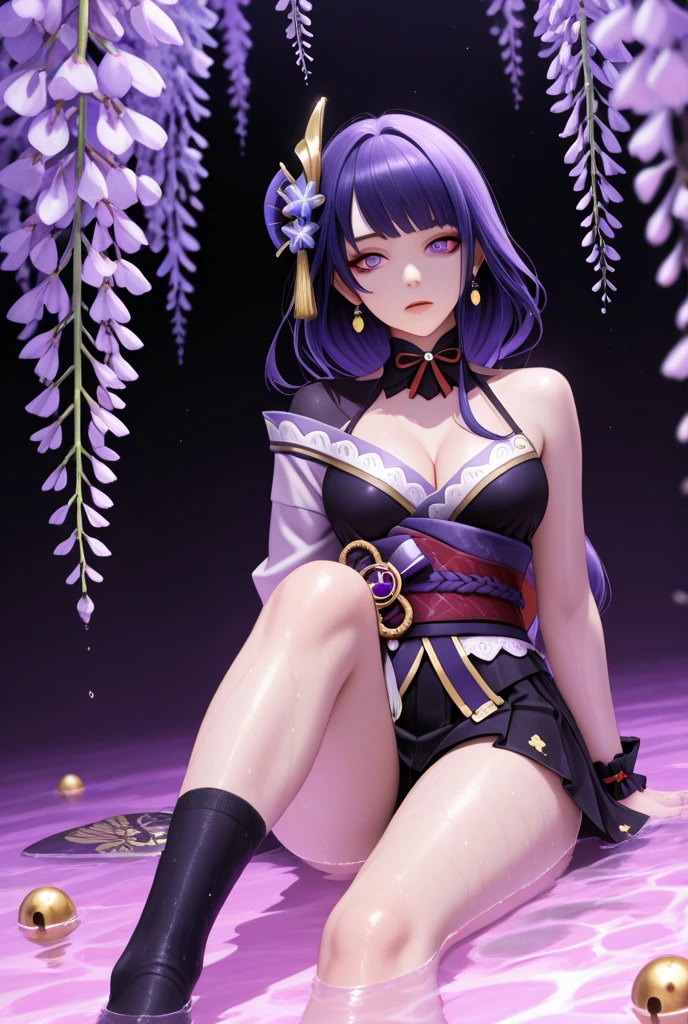 Anime girl with purple hair sitting on floor with comb, Keqing from Genshin Impact, Ayaka Genshin impact, Genshin, Extremely detailed Artgerm, full-body xianxia, 8K high quality detailed art, seductive anime girls, Anime goddess, ayaka game genshin impact, zhongli from genshin impact,Purple clothes