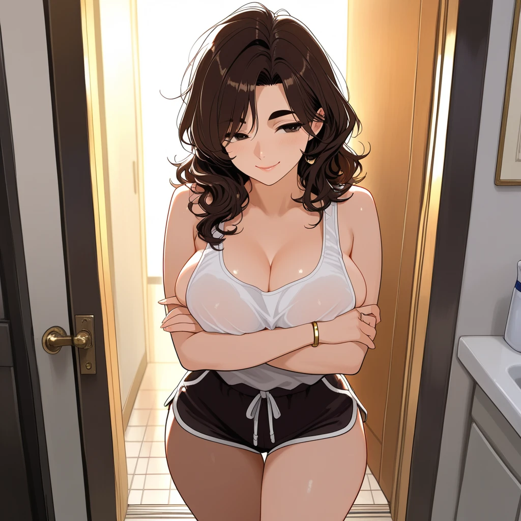(Highly detailed CG Unity 8k wallpaper), (Best Quality), (Super Detail), (Best Illustration), (Best Shadow), POV, Realistic lighting and shading, Natural light, Lens flare effect, BREAK, 1 beautiful girl, Solo,(Cute:1.5),(Chibi:0.8), (kawaii:1.5),(Lori:0.5), BREAK, ( ( girl), Very detailed, colourfull, highest details, BREAK, (Huge breasts: 1. 2,), Clear skin, Beautiful skin, Shy skin, 1 beautiful girl, Brown hair, (Cat ears, Ponytail, medium-Long hair: 1. 2), (Light blue eyes, long eyelashes, Double eyelids: 1. 2), Solo, gleaming skin, BREAK,(trouser,Black shorts,With string,Pichi Pichi:1.2), (shortsleeves, Wet white t-shirt,Wet,pink lace bra, Red Shirt:1.2), (star-shaped earring:1.1), (Lace headband:1.0), (Cute Accessories:1.3), (:D,Happiness:1.1), (is standing,Slouched:1.3), Holding a man's trunks with both hands, (Angle from the front,Emphasizes cleavage:1.1), BREAK, (Caregiver:1.2),(Facilities for the elderly,Entrance to the bathroom,Day Service,in a house:1.5),(Multiple male elderly people undressed)