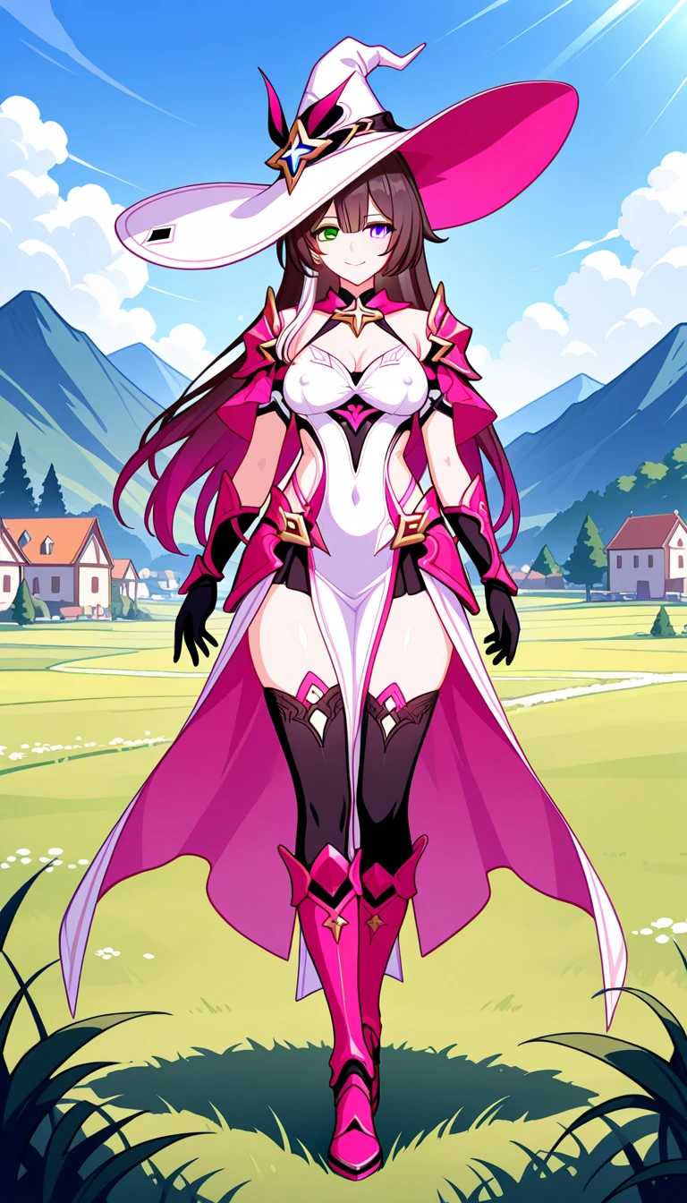 (((Best Quality))) , ((full body)), female, reference sheet, solo, (white background), femloin, belt, blue, red, green, violet, pink, white, armored dress,