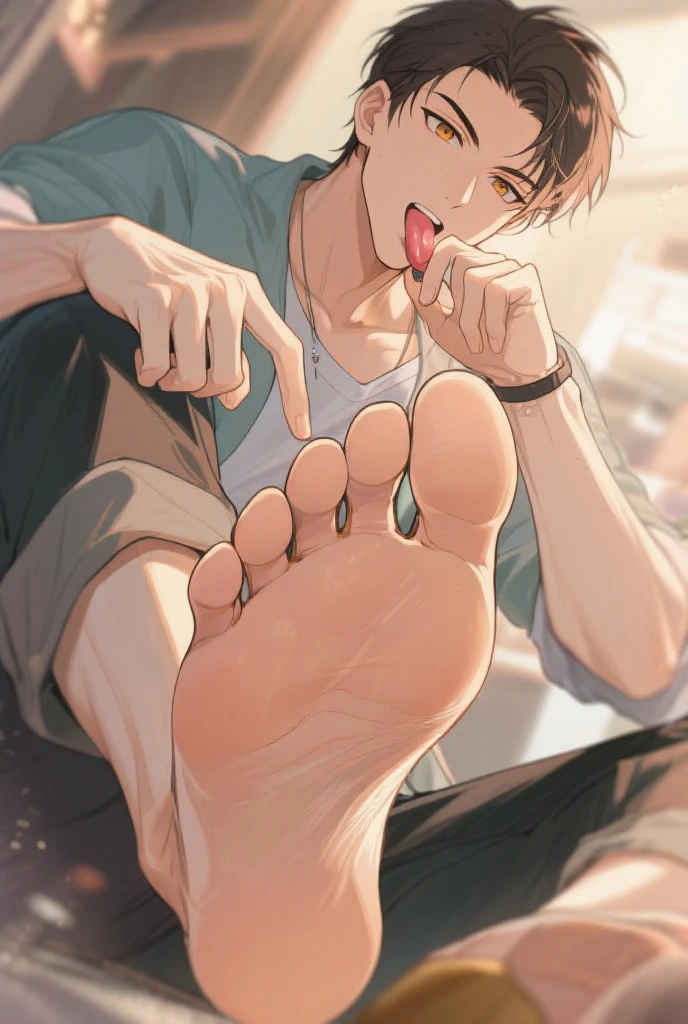 anime boy L from death note licking feet soles