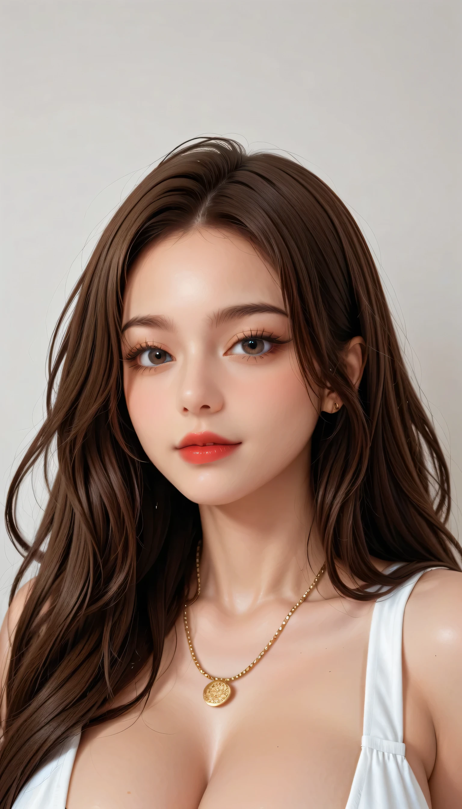 ((masterpiece)), ((best quality)), (ultra-detailed), a pretty woman, 25years old ,solo, beautiful light brown hair, long hair , ((beautiful eyes)), long brown hair, wavy hair, necklace, standing, (((gigantic natural breasts,))) gigantic breasts,(Highly quality, masterpiece, detailed), ((Masterpiece, best quality,edgQuality)), smug,smirk,
(masterpiece, High Quality, high resolution, cup breasts, photography), beautiful woman, full face photo, with light eyes , beautiful breasts, beautiful and detailed face, cute smile , beautiful butt , angelic look, beautiful legs, gran detalle de cuerpo y rostro en pose sexy y erotica. Great detail of the background and surroundings. beautiful girl with very big breasts (D or DD), Red Lips, long loose hair, sexy. Photograph of a young and attractive woman with long blond hair with soft waves, hairstyle with a side braid and small shiny ornaments. She has large light blue, soft and glamorous makeup with pink lips. She wears a white top blouse with lace on the bottom, pronounced neckline and thin straps. She wears a gold necklace with a small pendant, large gold rings and a wide gold bracelet. The scene is set in a modern outdoor environment, with unfocused metal railings at Background and soft natural light illuminating your face.