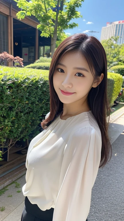 ((best quality, 8K, masutepiece: 1.3)), sharp focus: 1.2, beautiful woman with perfect figure: 1.4, slim abs: 1.2, (layered hairstyles,: 1.2)), (Wet white button long shirt: 1.3), Shigure: 1.3, Street style: 1.2, wet body: 1.1, Highly detailed face and skin texture, fine eyes, double eyelids, big breasts same, shy smile,