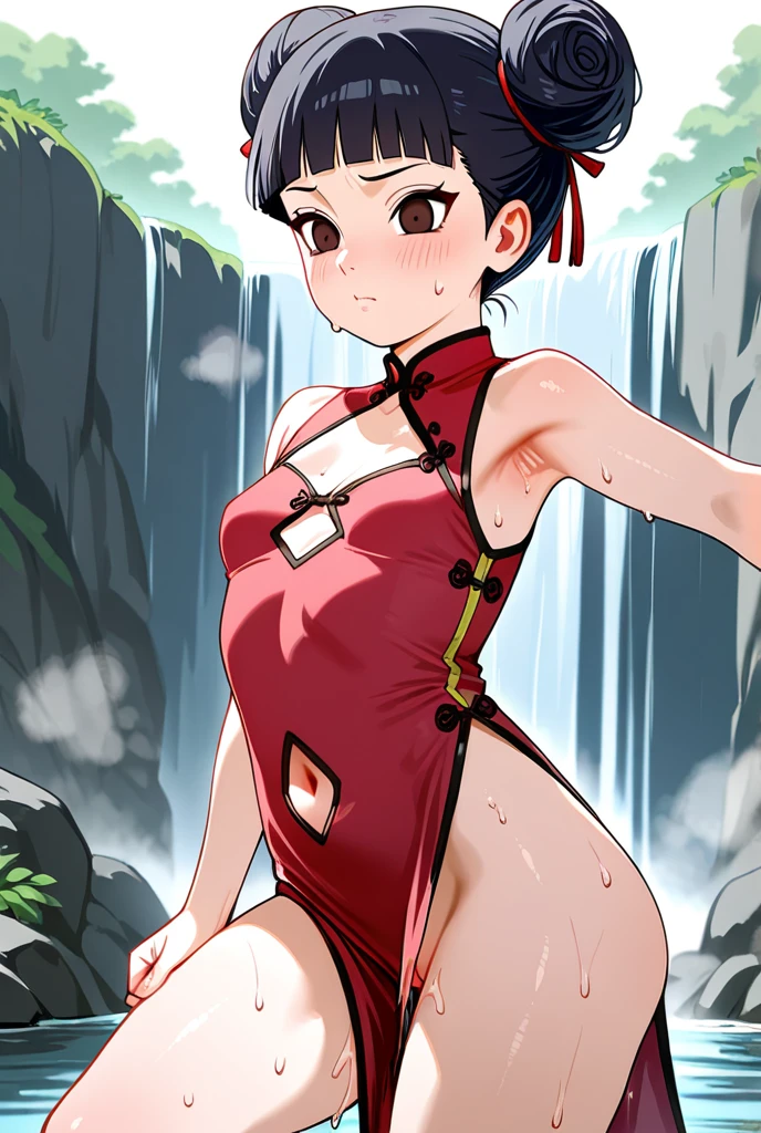 style of anime,Color map,on cheongsam,Pubic hair shows through,tit,Pink