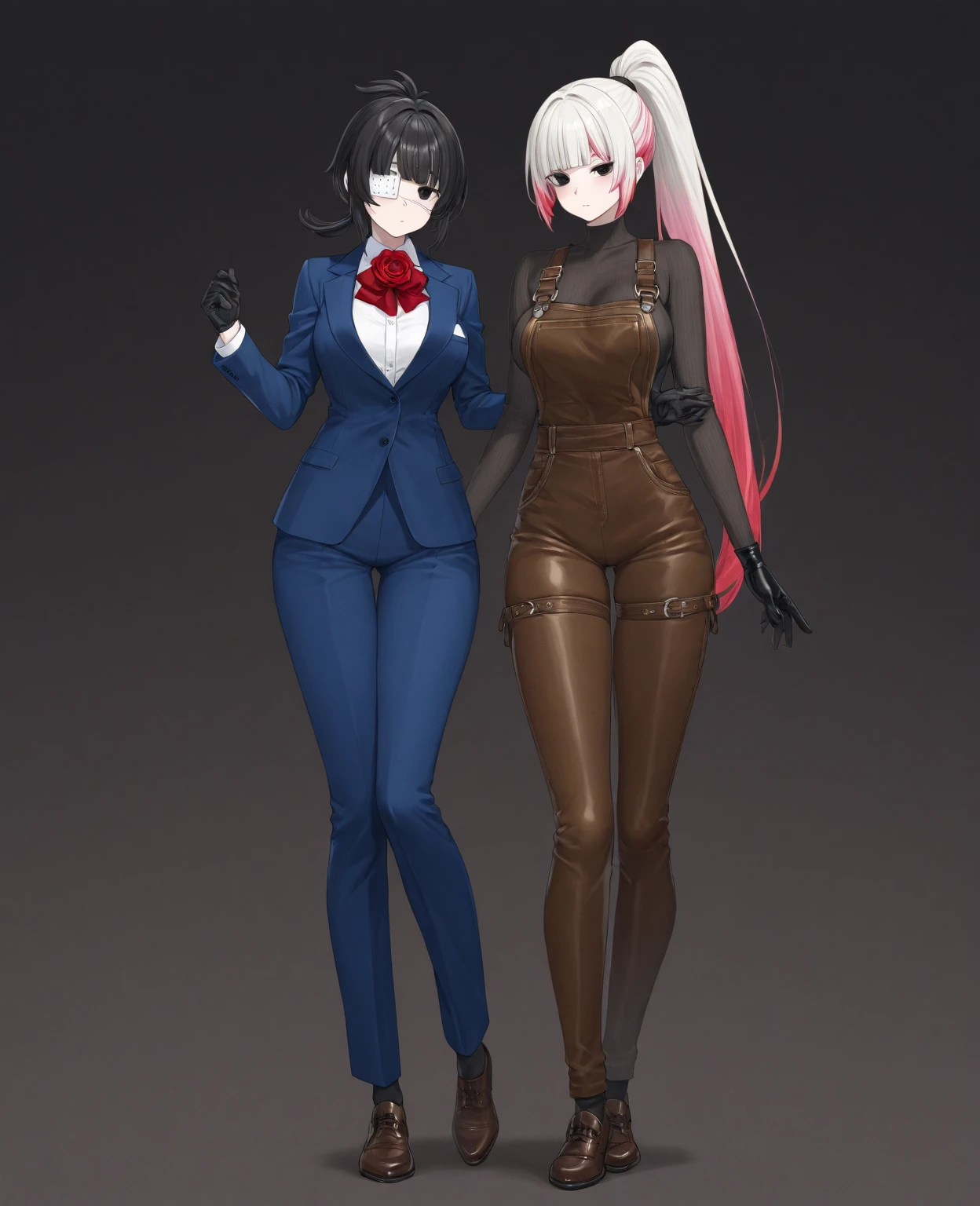 cute young girl with slender body and short brown hair, Gray-green eyes, thick ass and legs, flat breast, flat tits, cosplay costume Charlie Morningstar, red jacket, red office trousers