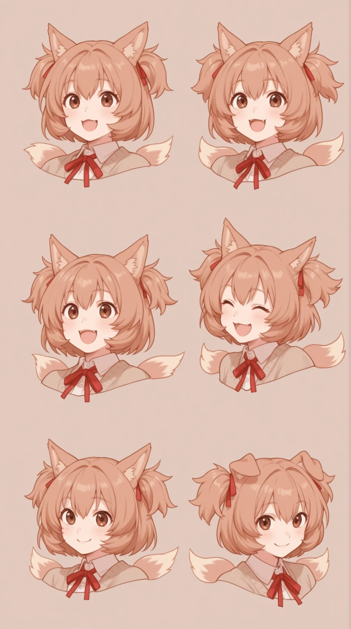female, double short twin tail,  dog ear, ribbon, smile,   Roar,
