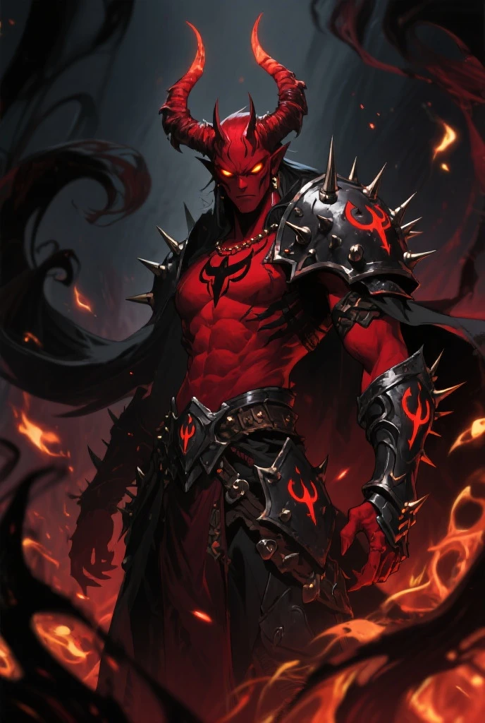 A captivating illustration of a devilish creature with horns, a furry body, and hooves. He stands tall in the fiery depths of Hell, within the temple of Satan. The background showcases an inferno of flames, with lava flows and twisted, tormented souls. The devil wields a pitchfork menacingly, casting an ominous shadow over the scene. The overall atmosphere is dark and foreboding, evoking a sense of fear and awe., photo
