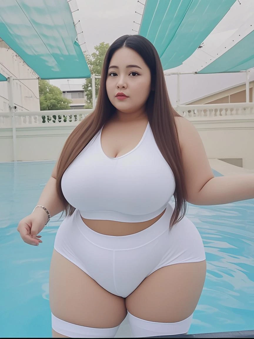 ((top-quality,8K,tmasterpiece:1.3)),The body is very obese,The body is plump:1.4,(short- sleeved,pantiess: 1.1) ,Extra fat,Thick legs,(sea beach: 1.2) ,Rounded: 1.5,Highly detailed facial and skin texture,二重まぶた,Look at love head-on,seductiv,Mischievous,Fat body,Bigchest
