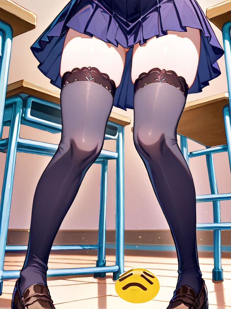 1 girl,High-cut underwear,((Low - Angle,Close your eyes,Cowboy Shot,from below:1.6,sailor uniform,Navy blue mini skirt,Pleated skirt,Very exquisite white panties,Angle of view where the ceiling is visible,Galewon,panties under pantyhose,pointybreasts,pubic hair,black pantyhose:1.5,cameltoe)),(Squat),((From below:1.5,from below:2.0)),((highest quality, Brilliant,8K, masterpiece :1.3)), (Realistic, photoRealistic:1.4),(Very fine and beautiful skin),Very detailed,Cinematic lighting, Detailed light, Best Shadow, Dynamic Angle,(Super big boobs:1.6), Plump thighs, In the classroom
