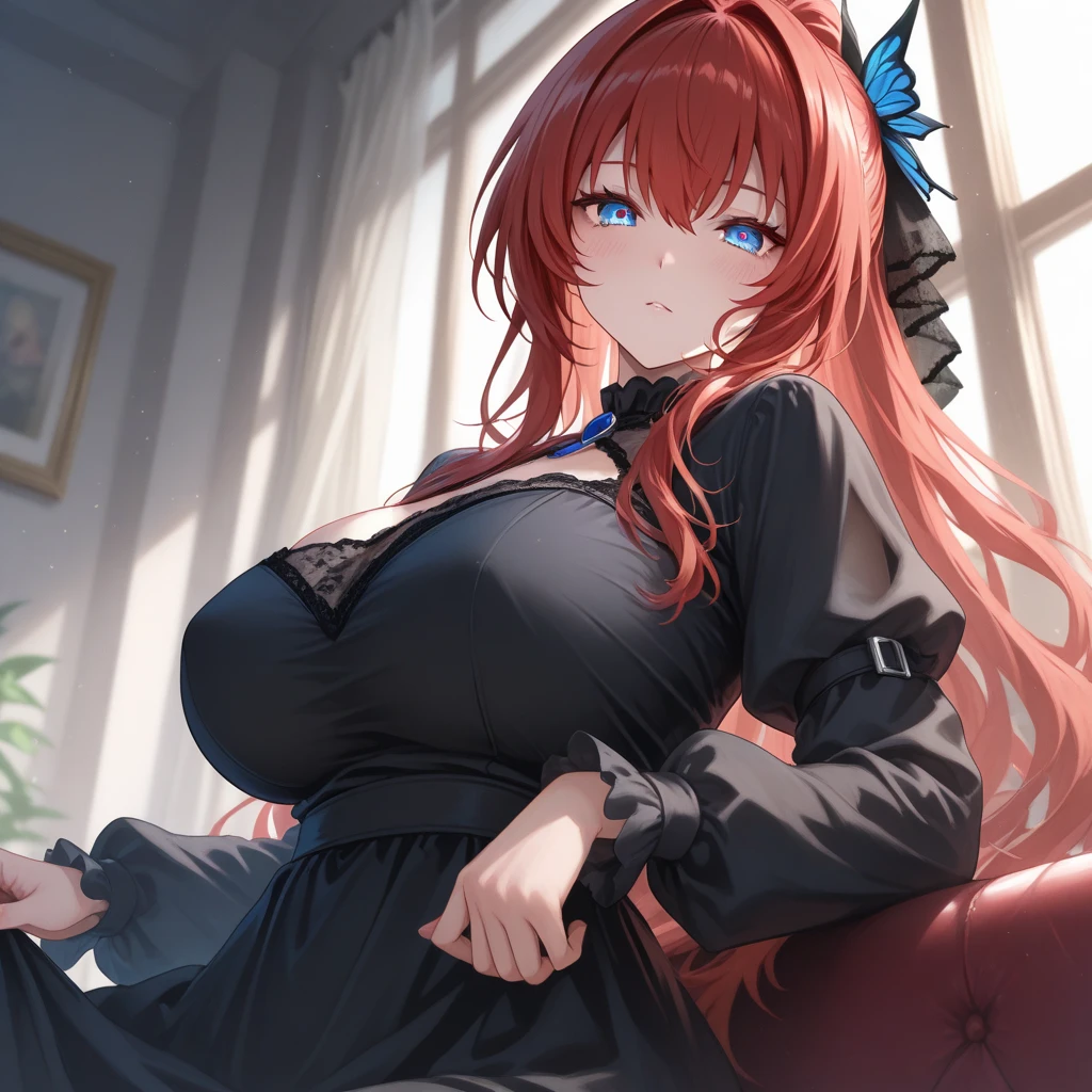 absurd, 8K, high resolution, Super detailed, beautiful, masterpiece, best quality, very beautiful women, young, orange hair, (Women's shirts:1.5), green, Fishnet tights, Sexy, leotard skirt, (very huge:1.4 ), (long hair:1.6) Detailed woman&#39;s face, very attractive,