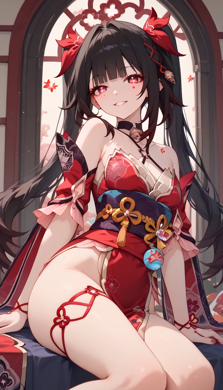 Draw to the smallest detail、Detailed facial depiction、Delicate painting、topless、Nipples are visible、Completely naked、The body is slim、Tight waist、No background、Beautiful Hair、Delicately draw the face、Drawing nipples、Character Sheet、Character Design、card、デザインcard、Face close-upを描く、Long Hair、Face close-up、Complicated hairstyle、Stylish design、Small breasts、Small breasts、Draw a large face on the back、There is a giant face in the background.、Black Hair、Completely naked、Naked、Flat Chest、flat breasts、No bulge、Small breasts、Tall、Tall、slender、adult、Japan Design、Japanese style、Calligraphy style、samurai、ponytail、knife、Straight face、Red Eyes、Sharp Eyes、Narrow eyes、Thread、Forehead