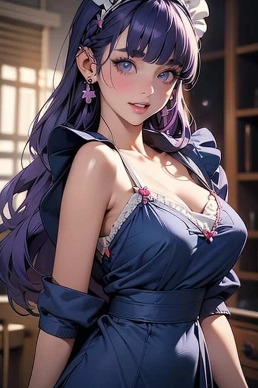 Masterpiece, ultra detail, high quality, 8k cg, huge breasts, raidenshogundef, blush, bright eyes, standing, slim body, narrow waist, (upper body:1.5),