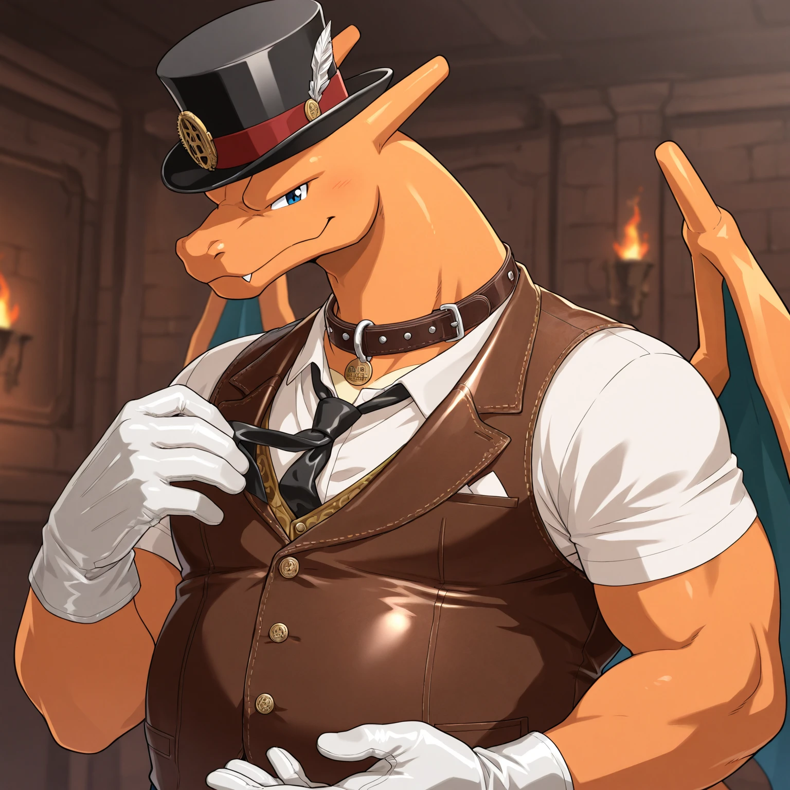 highest quality、Sexy Lizardman, Skimpy micro underwear、Lizard head、Sweat、Embarrassing、Gay、Night Ball、Crotch close-up、cute、Leather gloves、Knee-high socks、Choker of Hearts、White Breath、Licking lips、Drooling、Obscene language、Obscene pose、Dirty Dance、Pink steam、、Covered in white slime、Man wearing panties、strip、Belly button style frill、Angle looking up from below、Frilled Lingerie、Magazine cover style illustration、Earl Top Hat、Showman、Side view