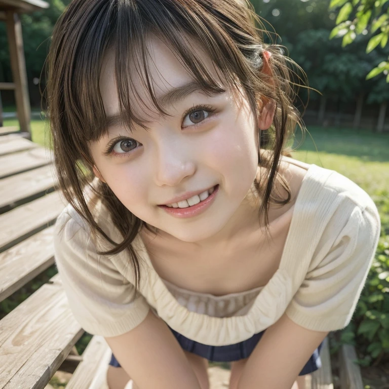 Japanese,6 years old,Baby Face、Ultra-flat chest、Ultra short height、An innocent smile、Flat chest close up、Unrealistic flat chest:1.85、cute,Primary school students,Primary school studentsの私服,Summer clothes、So small and so young