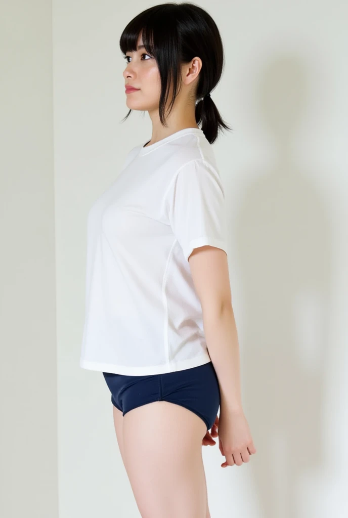 Japanese、60 years old、Mature Woman、Five fingers、Gym suit、Bloomers、White T-shirt