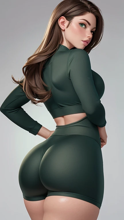 masterpiece:1.0), (best_quality:1.2), Classic Rogue, 1991 Rogue X-Men, ((1 girl)), head to waist view, (candid), looking to the side, still pose, sweaty, ((clothing: green yoga pants, cropped top with long sleeves, medium length hair, auburn hair, one lock of white hair, green eyes, determined look, parted lips, fit figure, medium breasts, heavy makeup, gold earrings, backlit, (realism: 1.5), (Realistic: 1.4), (Absurdity:1.4), 8k, ultra-detailed, (background: high tech indoor gymnasium), official art, extremely detailed CG unity 8k wallpaper, perfect lighting, Colorful, ultra high res, photography, 8K, HDR, Kodak portra 400, film grain, blurry background, (bokeh:1.2), (vibrant_color:1.2), film grain:1.2, (warm hue, warm tone:1.2), (color photo), professional photograph