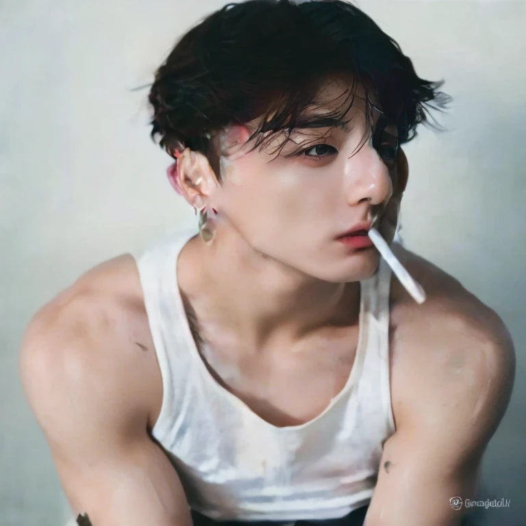 araf man with a cigarette in his mouth in a car, cai xukun, Jungkook, inspired by Jeon Jungkook, korean artist, Jungkook inspired, cute japanese demon boy, inspired by Kim Deuk-sin, JUNGKOOKIE, Yakuza, facial demon, cute sensuality jeon jungkook, freshly cut beard on chin