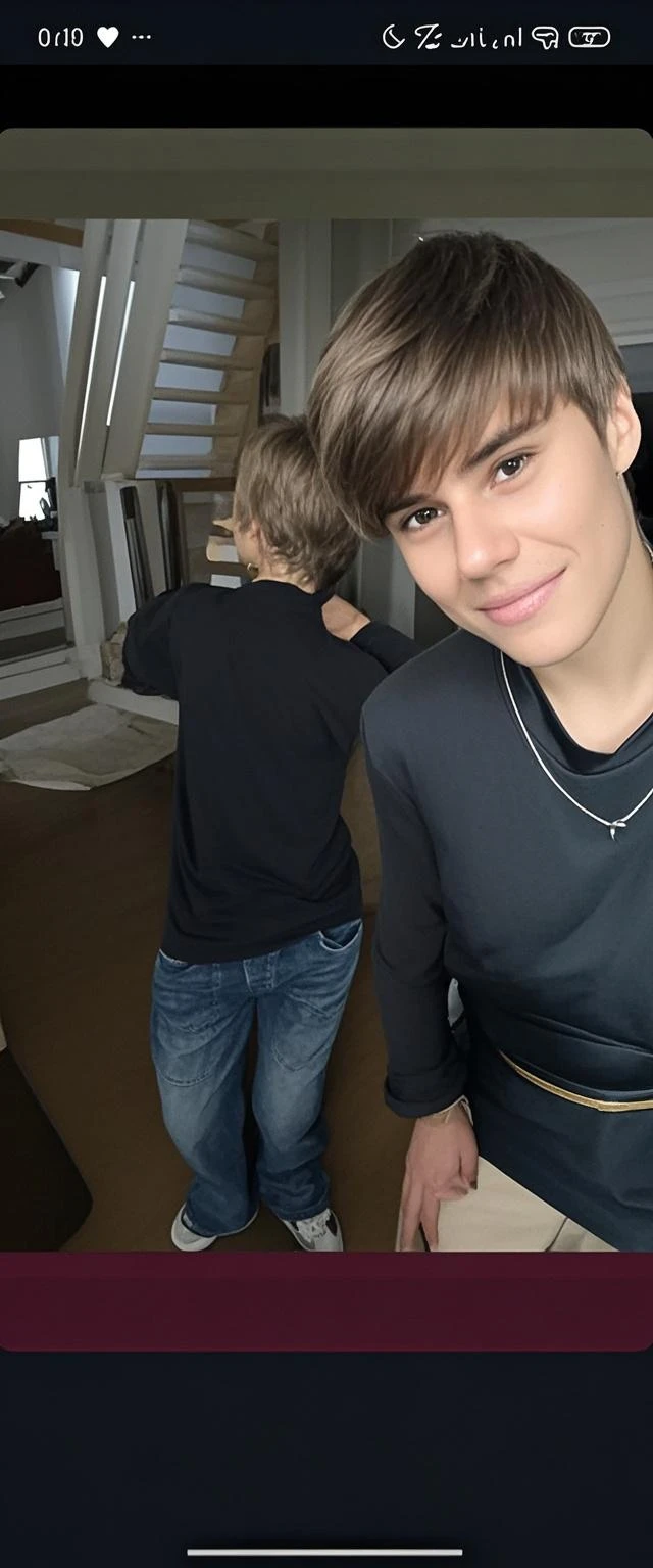 Sebastian Stan with boy taking photo in mirror