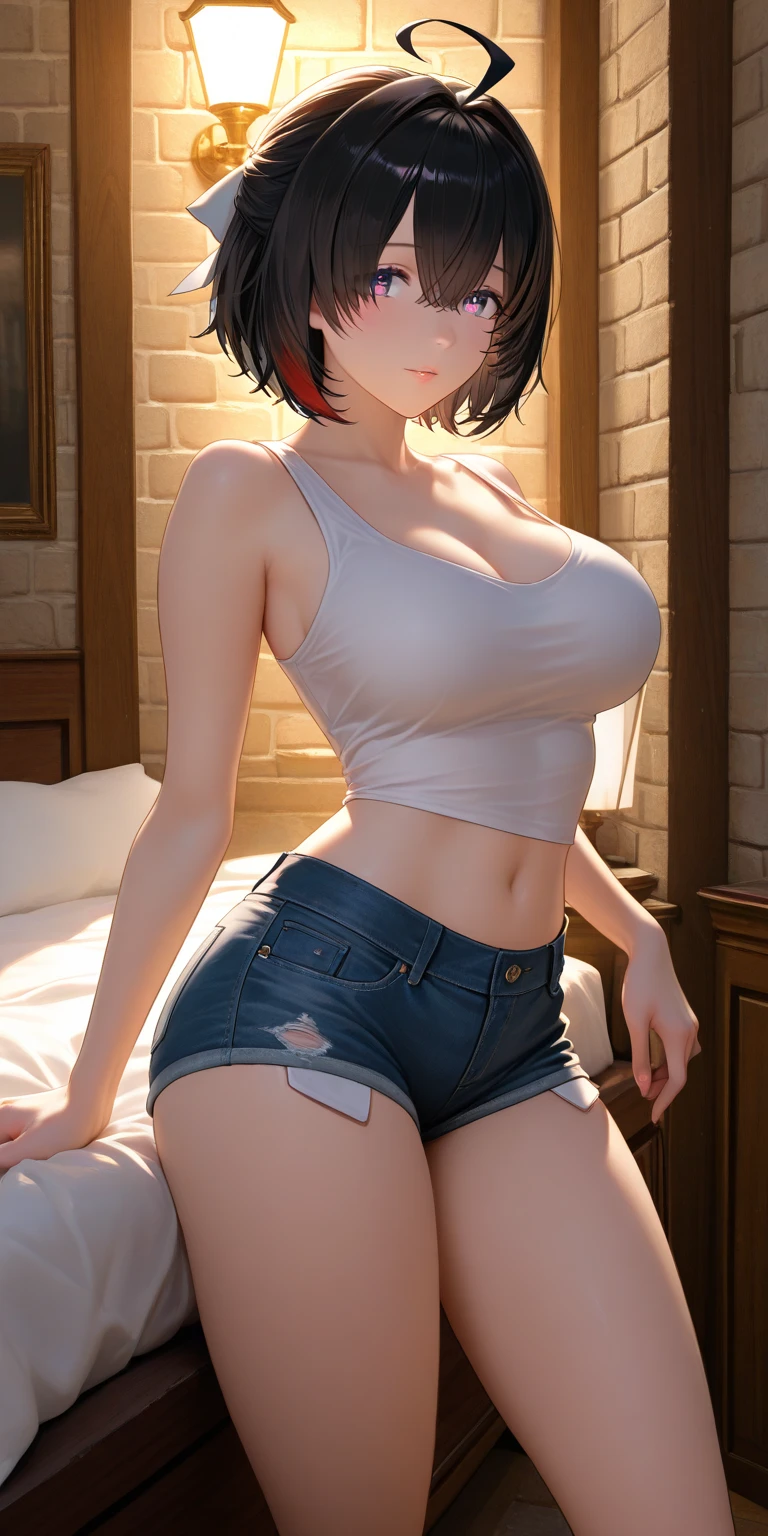 Asian woman in white shirt and blue shorts, Larissa Manobar, 18 years old, Young cute pale Asian face, With bangs, Gemma Chan beautiful girl, 1 8 Yes, Beautiful Chinese model, Gorgeous young Korean woman, Beautiful Asian girl, Lingmei you today, Instagram Models, neat hair With bangs, Young Asian Girl,huge , Crazy breast swelling, Chest larger than shoulder blades, Big breasts and thin waist,(huge breasts:1.2),Hydrated skin((rogue))((非常huge乳房)),((Grooves reveal original skin))