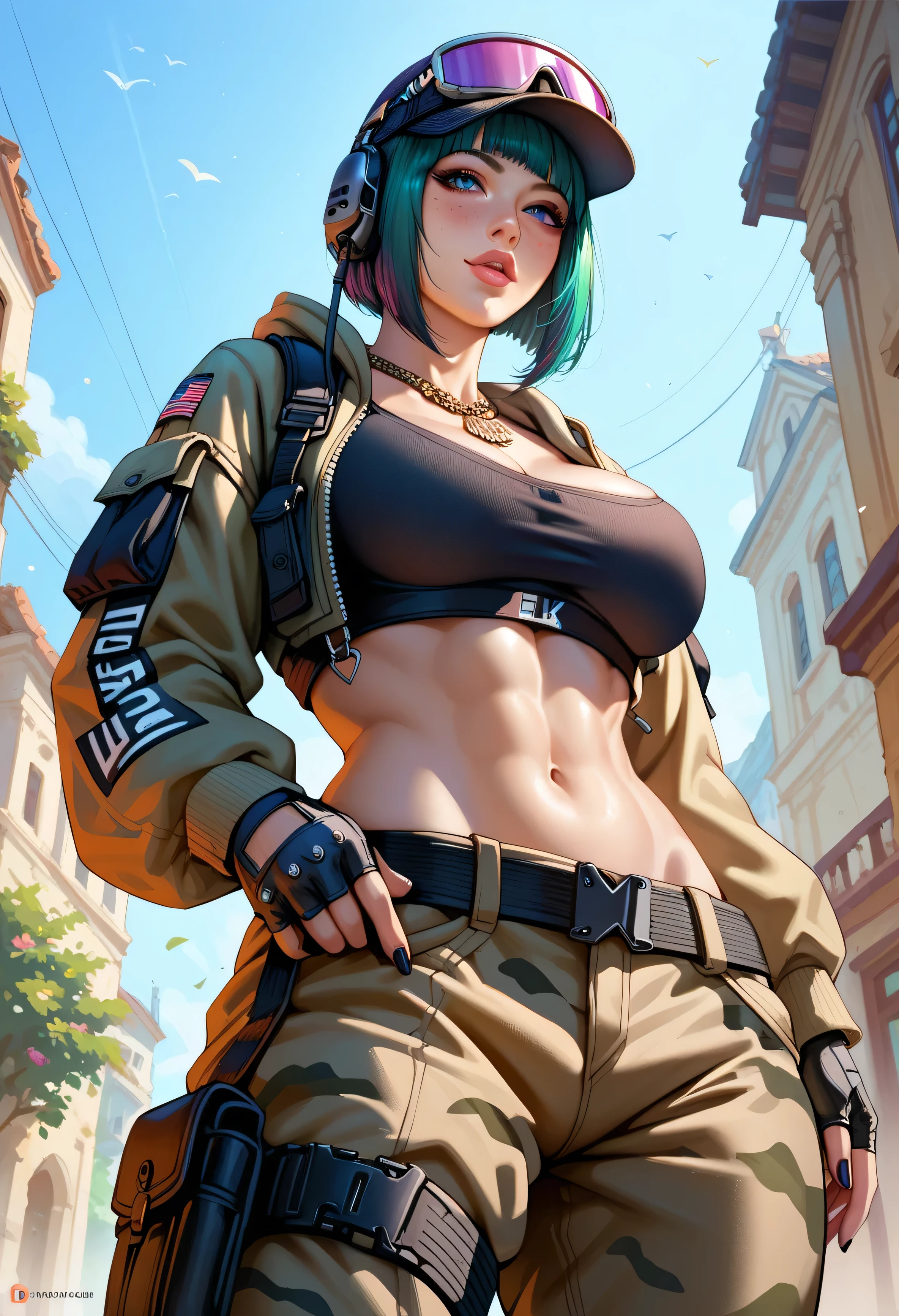(masterpiece, best quality), 1girl, pink hair,, long hair, sunny day, LatexConcept, zipper, bondage, shibari, rope bondage, bodysuit, skin tight, latex, black bodysuit, shiny clothes, shiny, covered navel, ela_(rainbow_six_siege), masterpiece, best quality, 1girl, solo, green hair, realistic, short hair,(insanely detailed, beautiful detailed face, beautiful detailed eyes, masterpiece, best quality)