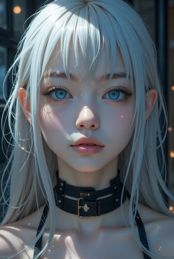 (best quality,highres),multicolor,1 girl,dark night,ash gray hair,(detailed gray eyes),looking at the viewer,upper body,face-to-face audience,limited palette,black background,turquoise light.Superhero girl (“Elle Fanning”), (slender body: 1.3), (full height), (beautiful legs), (small round peach breasts), (sexy). Shining, sparkling, neon, (Correct anatomy: 1.4), Open bikini. A very beautiful, well-groomed girl, with clear skin, beautiful lips and a slight smile on her face. Beautiful figure, modern clothes, cool modern couture dress. Sexually. Presentation background, neutral gray-blue, in virtual space. Top quality, 16k Full HD, cinematic rendering. Create a piece of art that captures the unique beauty of baby Michela..., renowned digital influencer. Focus on her unique facial expression as she looks straight into the camera, trying to capture the intensity of her piercing blue eyes. Capture her signature style with a Spanish-inspired updo styled in two carefully crafted hairpieces. Add details that reflect her charming and avant-garde personality. We tried to convey the aura of modernity and originality that characterizes Lil Miquela in the digital world. A few freckles and nevi, long hair, braided hair.