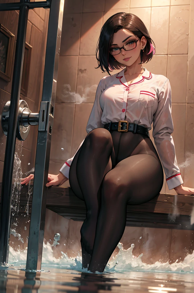 Topless woman、30 years old、ponytail、pantyhose、1 woman、shower room、My whole body is wet、Taking a shower、masturbation behavior、Touching pussy、Love juice overflows、A lot of love juice from the pussy