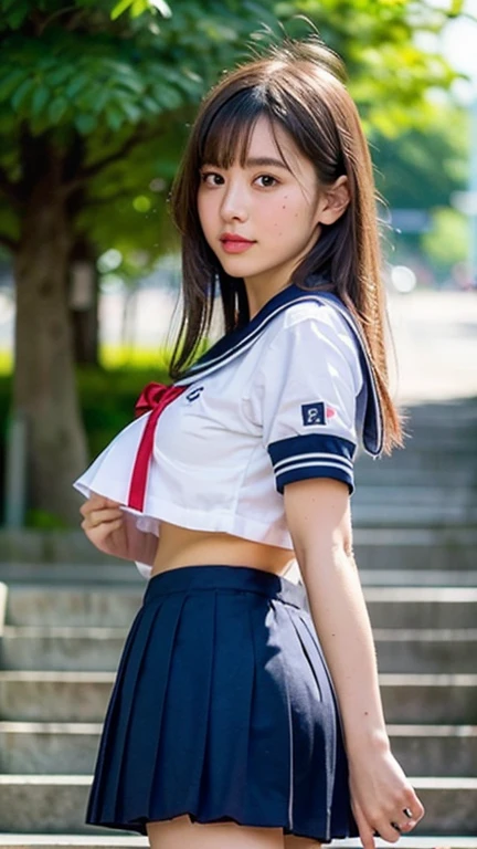 (masterpiece, highest quality:1.2), 8k, 12 years old, 85mm, official art, RAW photo, スーパースリムなスレンダーbeautiful girl, (full nude下Half body,short sleeveの白シャツ、show me your ears、naked girl photoshoot、full nude, cute face, close, Half body, Biolace, gardenia, beautiful girl, school uniform, Bind your neck with a rope, thighs, short sleeve, stand on the station platform, looking at the viewer, no makeup, (A slightly troubled look), Face of embarrassment、nervous pose、film grain, chromatic aberration, sharp focus, face light, clear lighting, Ten generations, detailed face, background bokeh, (dark red tie:1.1)、((((((two girls))))))、((((((2人のfull nude女子高生)))))