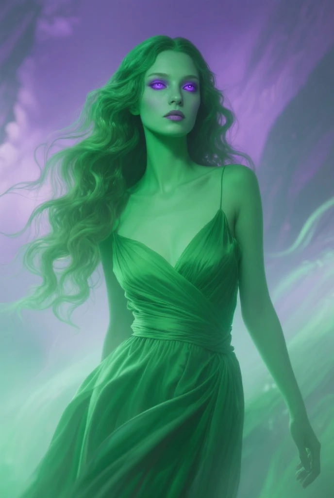 master part, best quality, 1girl, with long iridescent hair flowing in shades of purple, azul, e verde, vestindo um elegante bodysuit preto, in a dramatic pose with one hand on his hip and the other holding a glow, magic crystal ball. In the background, A whirlwind of light and energy adds to the mysterious and enchanting atmosphere of the scene. Cabelos brilhantes, cabelos multicoloridos