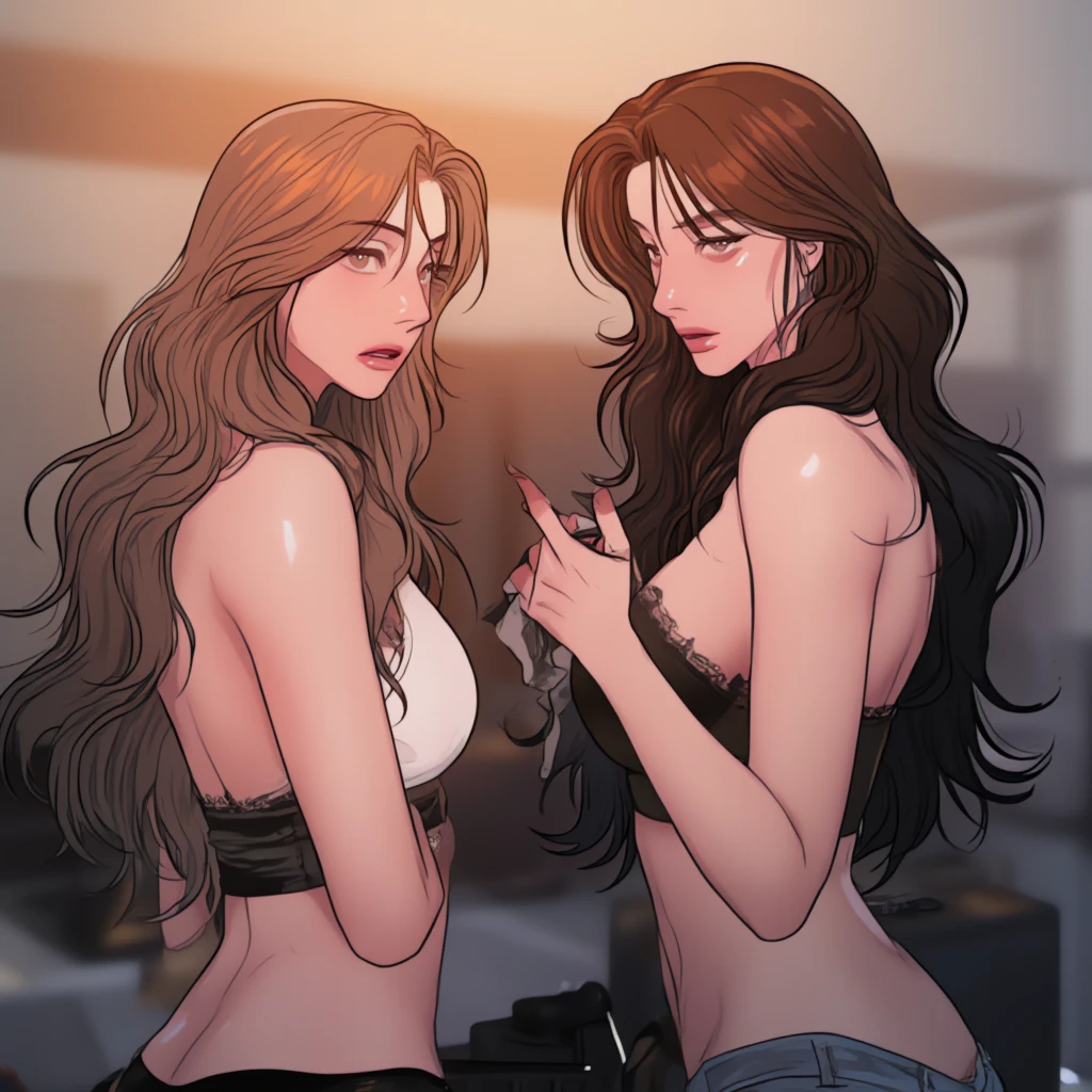 Masterpiece, hyper detailed 8k, perfect anatomy, lying, 2rich Short black haired girls nude, money and gun on bed, looking at viewer, slender body, blue eyes, flashing Pussy, showing Titties, seductive blush, arms up, from below, young and very pretty girl, sheer, gleaming skin, upper tits, on gray colored bed, (accurate depiction of real girls Pussy and breasts), money and gun on bed, full body shot, girls wearing red heels stilletos, diamond ring, golden earrings, golden watch, golden necklace, navel piercing on belly button and Christina piercing on her pussy, straight legs, Spreading her pussy, full body shot, black short hair
