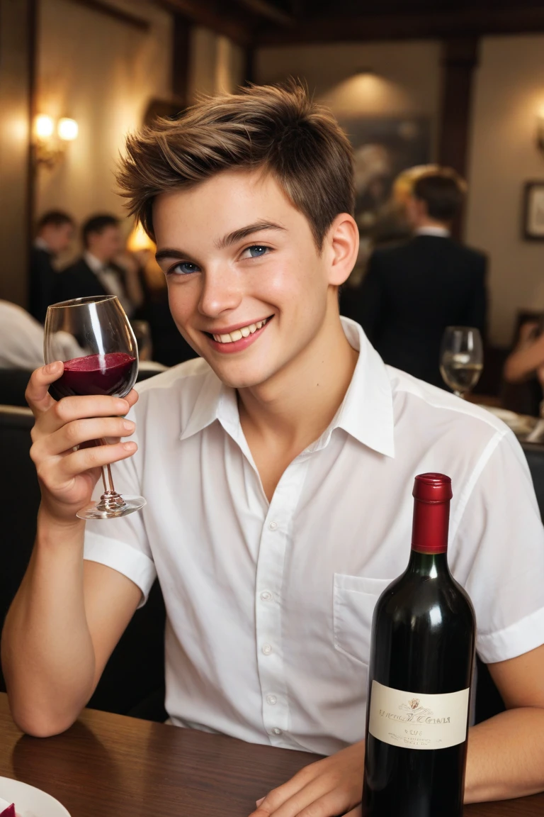 Bar in house balcony. Boy with wine glass
