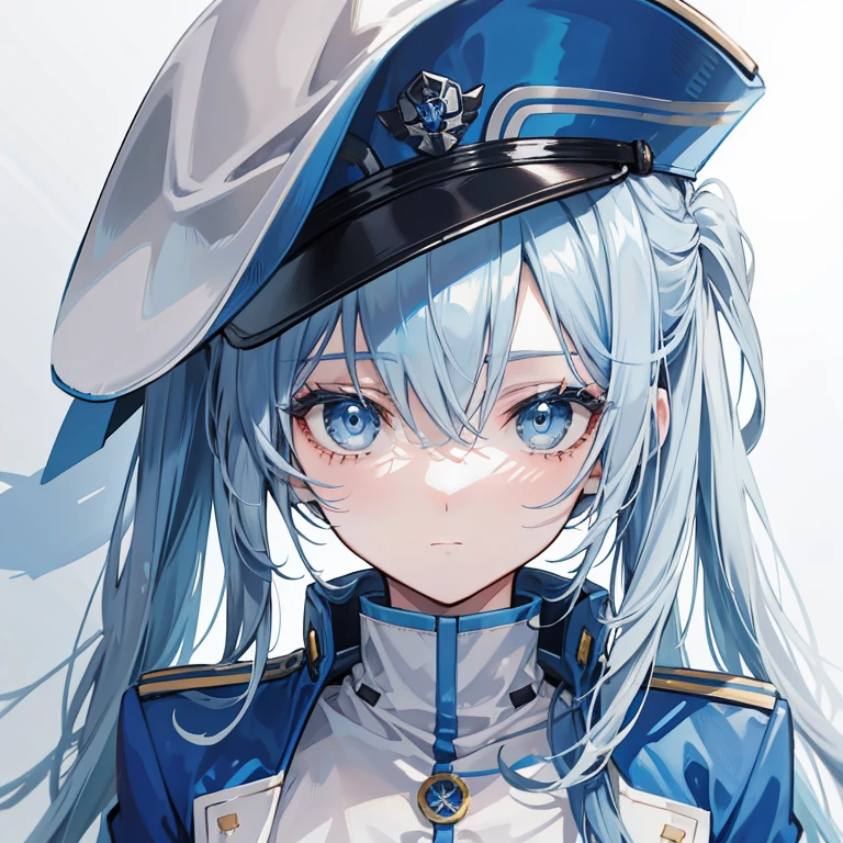 1girl, solo, mature female, adult, blue eyes, blue hair, long hair, hat, peaked cap, cleavage, large breasts, military uniform, military, uniform, choker, chest tattoo, upper body, standing, outdoors, nature, night, anime screencap, depth of field