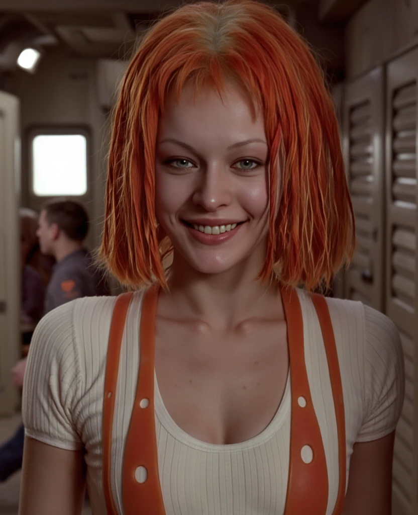 (best quality, masterpiece, beautiful and aesthetic:1.2, colorful, dynamic angle)((Full shot)), (highly detailed illustration), science fiction, extreme detailed, colorful,35mm, bokeh, 9:16, (intricate details, hyperdetailed:1.15), detailed, sunlight passing through hair (high contrast, official art, extreme detailed, highest detailed),
<lora:Leeloo_5thElement_MillaJovovich_smf_lora_v2:0.9>, 1girl, l3e1o057h-smf, solo, realistic, shirt, blue eyes, looking at viewer, lips, red hair, parted lips, short hair, upper body, striped shirt, white shirt, suspenders, short sleeves, blurry, nose, bangs, orange hair, indoors, blunt bangs, green eyes, blurry background, portrait
<lora:add_detail:0.5>