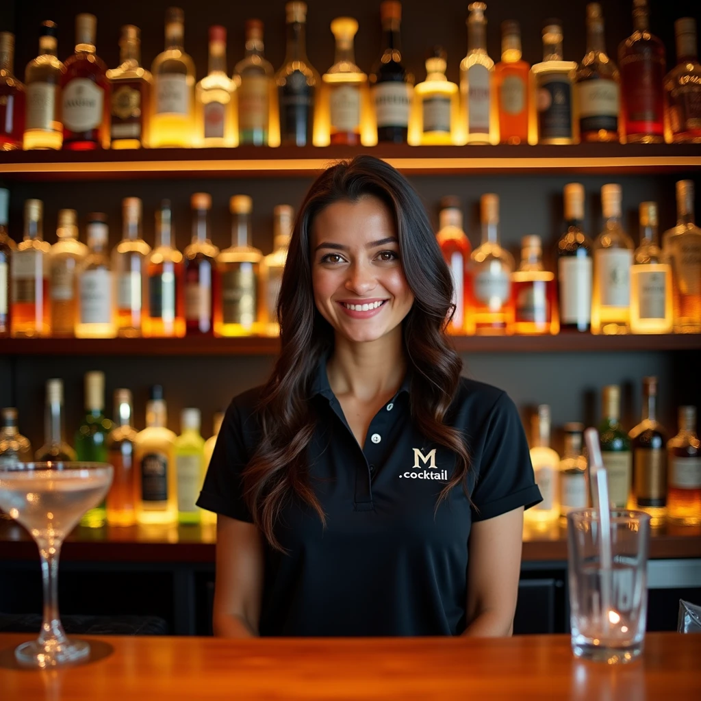 Crie uma imagem de publicidade para um curso de bartender. A imagem deve ser vibrante e atrativa, destacando o glamour e a criatividade do mundo da mixologia. Inclua os seguintes elementos:
1. A bartender in action: Um bartender bem vestido, talvez com uma camisa branca e um colete preto, fazendo malabarismos com garrafas ou preparando um coquetel colorido. O bartender deve parecer confiante e habilidoso.
2. Colorful cocktails: Various visually appealing cocktails in elegant glasses, com cores vivas como azul, vermelho, amarelo e verde, decorados com frutas, guarda-chuvas de coquetel e outros enfeites.
3. Ambiente de bar elegante: Um bar moderno e sofisticado ao fundo, with soft lighting and cozy atmosphere. Pode incluir prateleiras com garrafas de bebidas e copos brilhantes.
