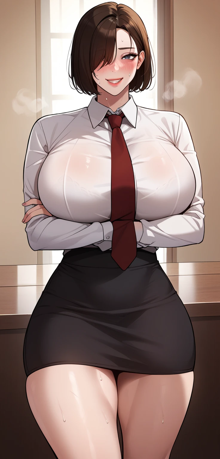 Surreal super detailed (Aunt Joan (secret class)), Very detailed, facial expression, facial expression details: 1.4): 0.4], 16k resolution, 4k resolution, dynamic lighting, high definition resolution, (posture, attractive location), (backlight: 1.2), (dark lit: 1),(contrast background: 1.5),  (clean skin), (light movie: 1.7), (Respondents), (TechnologyNVIDIA RTX Ray Tracing),  (huge saggy breasts:1.3), (color film),Create 4K resolution, Surreal, and extremely detailed artwork. (Aunt Joan (secret class)) CEO in provocative style corporate office environment. (Aunt Joan (secret class))  central figure in artwork, lewd demeanor and bold appearance. She  sitting legd spread at her executive desk in a modern office，Large windows offer city views.  Bbw, plump, nsfw, mostly nude, pubic hair, huge ass, thick round nipples, happy, ecstasy,  plump, bbw

(Aunt Joan (secret class)) condescending. She has a provocative yet professional silhouette, Wear a well-tailored business suit，subtly emphasizing her figure，and saw the huge. Black underwear can be seen. Her makeup  bold, With eye-catching red lips and eye-catching eyes.

(Aunt Joan (secret class))  dress provocatively,  a bold fashion statement. Her suit  exquisitely tailored, A slightly low-cut blazer added strength to her outfit. Pencil skirt highlights elegance，High heels show authority. Her jewelry  exquisite, Add a touch of glamor to her overall look.