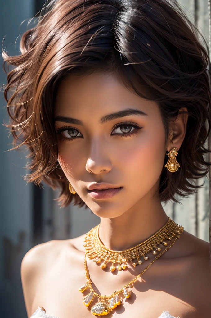 ultra detailed, absolute resolution, masterpiece, beautiful Afro Latin woman, short hair,  ethnic jewelry(bright light and shadow, seamless, contrast, Degradation) Effects, altamente detallado, enfoque y contrast nítidose, extremely clear image, 2.5D, artistic photograph, hyperrealistic, Effects magic, shading Effects magic, lighting Effects magic