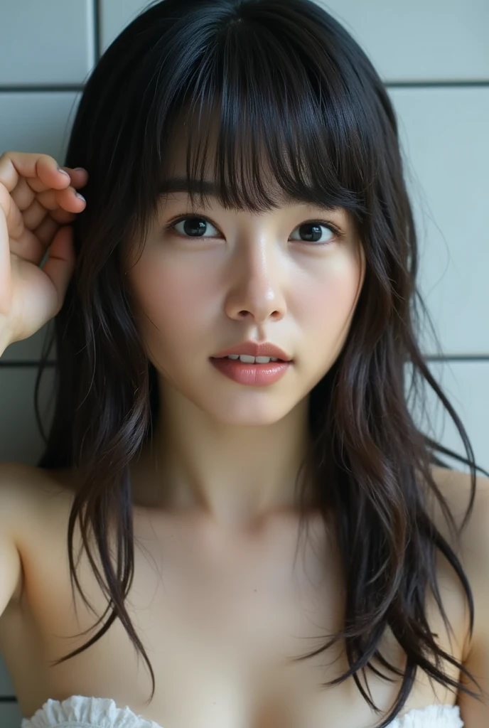 Masterpiece, Photogravure, High quality, High resolution, a photo captured the beautiful moment of a skinny Japanese woman, 24 years old, {long|short} hair, cute face, detailed face, detailed eyes, anatomically correct body