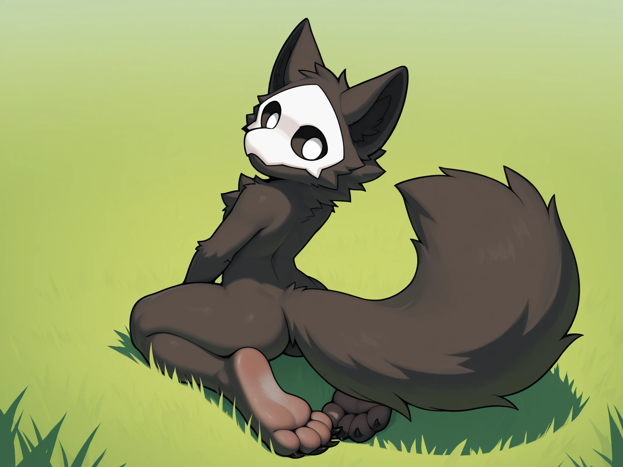 Puro,On the grass,Soles,bare feet,Kneeling,Four-toed claws,Look Back,show the foot to the camera