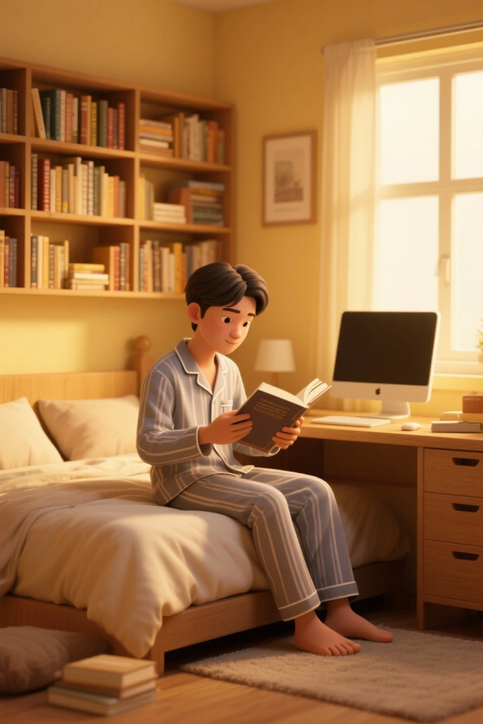 (MASTERPIECE:1.2),(CGI ART:1.3),(REALISTIC:1.5),(POST PROCESSING:1.3),(SHARP FOCUS:1.3),8K,1 boy studying on a desk at night, chandelier light at the side, rain outside the window,(((shiny skin))), bedroom, (high shadows detail) , (ILLUSTRATION:1.2)