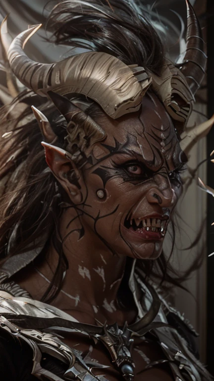 Long exposure photo of a tiefling_demon_woman, 20 years old, closeup, awardwinning, amazing details, best quality, ((red skin color)) . Blurred motion, streaks of light, surreal, dreamy, ghosting effect, highly detailed, detailed, realistic, 8k uhd, high quality