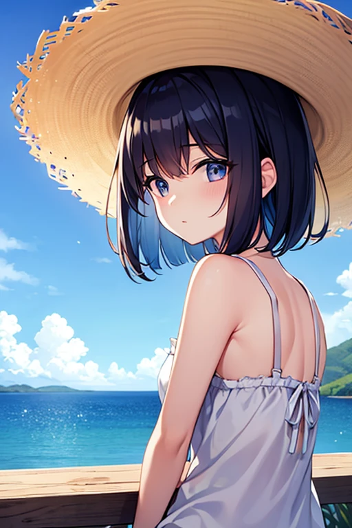 penis, hand job, beautiful girl in the beautiful beach side, palm tree, big sea, blue sea, black hair small girl, lower left girl, more small girl, big sea, small bust, penis