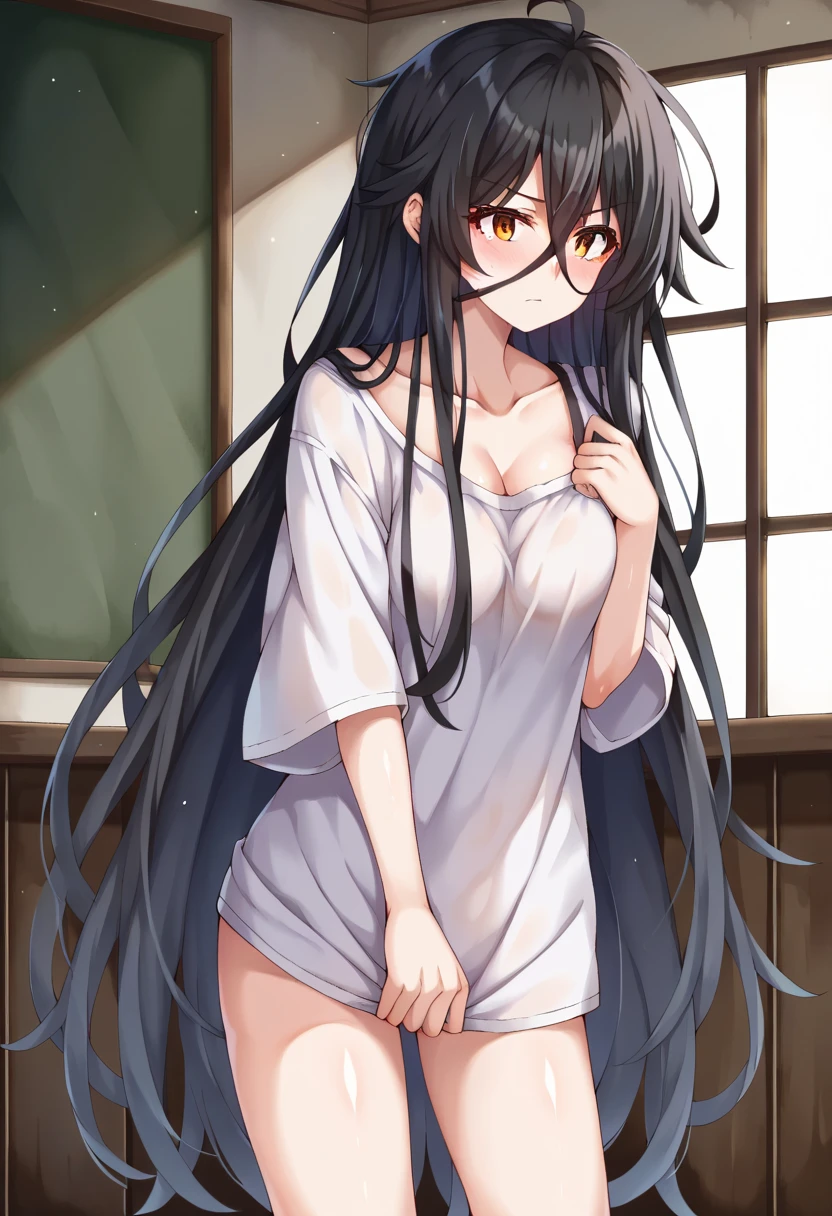 i want a shy anime girl with horse tails hair but naked
