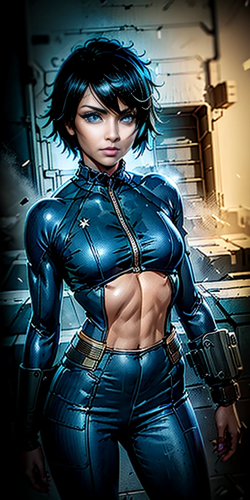 (((Annie Lennox))), ((( varied colors ))), (scars), (((blue hair))), (((Bandaged body))), ((high collar)), (((best qualityer: 1.4))), (Unbeatable masterpiece), (hiper HD),(CG 8k hyper-realistic), (((brave face))), (((breasts big))), (((hyper feminine))), sexly girl, Tron,（Red bob hair with straight bangs Bettie Page style)), ((( sculptural body ))), (((1 Kizi))), Kizi cibernética de 25 anos com perfectbody,,Beautiful and well-groomed face,muscular body:1.2,solid color detailed jacket, (Head to thigh photos)， Complex equipment, green dark，long pants，Tight clothes are dark，With white stars and off-white stripes,,,,,Armor Metal Electronic Parts, Poison tattoos ) INFO, Kizi, (((standing alone))), pirralha violent, (((14歳))), sexly, pose de atitude, work of art, post-apocalypse, (((manga style))), bounty hunter, violent, Manic, the way you want, slenderbody, thin but strong, perfectbody, roupa moderna, advanced technology, neon, sleeves with vertical striped pattern, neutral background, (( cowboy shot )). in the background a wall with intricate graffiti f