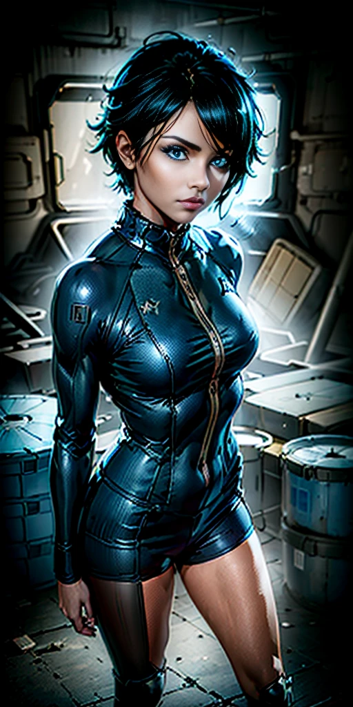 (((Annie Lennox))), ((( transparent suit ))), (((Bandaged body))), ((high collar)), (((dark bluish green))), (((best qualityer: 1.4))), (Unbeatable masterpiece), (hiper HD),(CG 8k hyper-realistic), (((brave face))), (((breasts big))), (((hyper feminine))), sexly girl, Tron,（black bob hair)), ((( sculptural body ))), (((1 Kizi))), Kizi cibernética de 25 anos com perfectbody,,Beautiful and well-groomed face,muscular body:1.2,solid color detailed jacket, (Head to thigh photos)， Complex equipment, green dark，Long pants，Tight clothes are dark，With white stars and off-white stripes,,,,,Armor Metal Electronic Parts, Poison tattoos ) INFO, Kizi, (((standing alone))), pirralha violent, ((())), sexly, pose de atitude, work of art, post-apocalypse, (((manga style))), bounty hunter, violent, Manic, the way you want, slenderbody, thin but strong, perfectbody, roupa moderna, advanced technology, neon, sleeves with vertical striped pattern, neutral background, (( cowboy shot )). intricate visual
