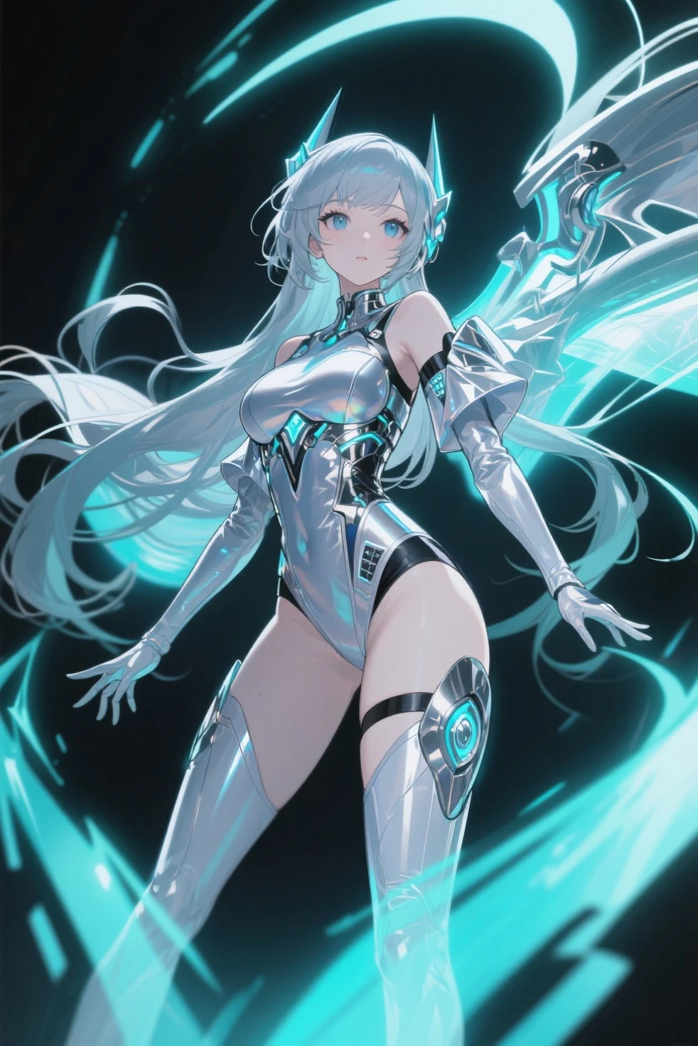 girl with long white hair and white dress, !s girl,, in white futuristic armor, White Mecha, white haired god, azur lane style, sliver ice color reflected armor,, cyborg - girl with silver hair, glossy white armor、Cinderella/(Nike, Goddess of Victory)/、The moon is out、i'((i'Me in the ruined city))、((top-quality、8K、masterpiece:1.3))、cute little、Twin-tailed、i'((((In the ruined city))))、no feelings、red eyes、1 persons、shield armor