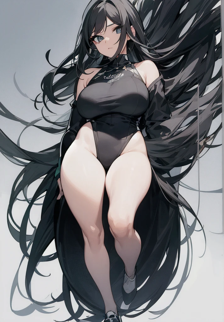 masterpiece, super detailed, precision art, beautiful young woman, , solo girl , halter neck modest sports bra, waist length dark sleek ink-black-violet hair, sharp facial features, high bridged nose, modest gym shorts that cover the thighs, oval shaped face, lightly tanned white skin, beautiful and dreary velvet colored eyes, thick and plump cherry red lips, slender and slim body with amole curves for her frame, long slender legs, ankle-length sandals,, hip level shot,
