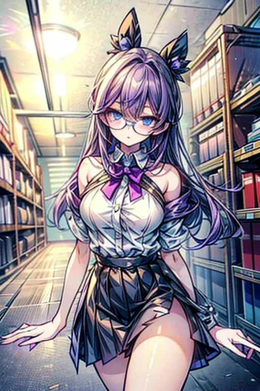 (((masterpiece))),(Very detailed), high quality, Super detailed, Ultra-realistic, Very beautiful and delicate, (1 Girl), (((Super detailed eye))) , ((masucular body)), darkness,(figure), 最high quality, (((A clearly drawn face))),(Detailed body),(((Perfect Anatomy))),(Fine grain),(detailed skin),(Shiny_skin),(Shiny_hair), (Octane Rendering), (Ultra-high resolution) , (Ultra-realistic) ,(Serious Eyes), Perfect Face, mysterious, Attractions,Sharp Face, cute, sexy, seducer, (Very detailed), high quality, Super detailed, Ultra-realistic, Very beautiful and delicate, ((Super detailed eye)), darkness, 最high quality, (((A clearly drawn face))),(Detailed body),(((Perfect Anatomy))),(Fine grain),(detailed skin),(Shiny_skin),(Shiny_hair), (Octane Rendering), 16K, (Ultra-high resolution), colored inner hair, hair over one eye,(((lilac hair))), (((ùrple hair))), (Golden Eyes) (((She is dressed as a male butler))), (((She is wearing a black tuxedo, White collared undershirt, Black tie))). (((She wears sunglasses))), smile, ((Applying purple lipstick)), ((Long eyelashes)), ((Wearing black gloves)), ((Wearing black pants)), (Wide Hips), ((Big Breasts, Large Breasts)), Slim waist, (((long hair that reaches down her hips tied in a ponytail))). (Detailed body),(((Perfect Anatomy))),(Fine grain),(detailed skin),(Shiny_skin),(Shiny_hair), Place one hand on hip, The other hand is hanging loosely. (masterpiece), 最high quality, Expressive eyes, Perfect Face, (((A clearly drawn face))),(Detailed body),(((Perfect Anatomy))), (Serious Eyes), Perfect Face, mysterious, Sunlight streaming through the window, (Dim Light), (((Sitting, Sitting on a chair, figure書館内, Large shelves, Book, Reading a newspaper, From the side))).